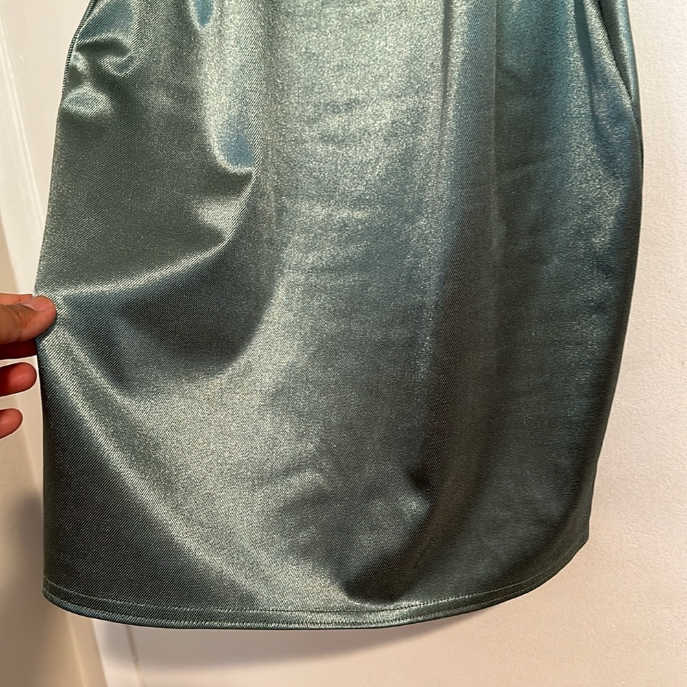 Topshop sage green shimmer mini slip dress - Picture 3 of 6